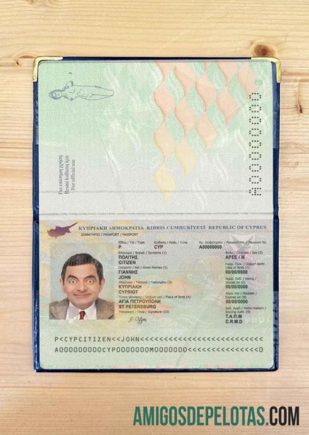Foto do passaporte de Chipre exemplo real